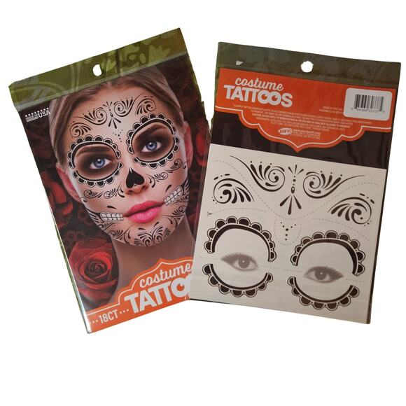 Lot of 13 Temporary Tattoos -4 Sleeves, 1 Glove, 8 Face Blood Stitches Halloween - Picture 6 of 7